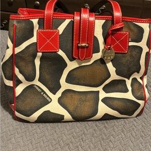 Dooney & Bourke Red and Brown Giraffe Print Tote